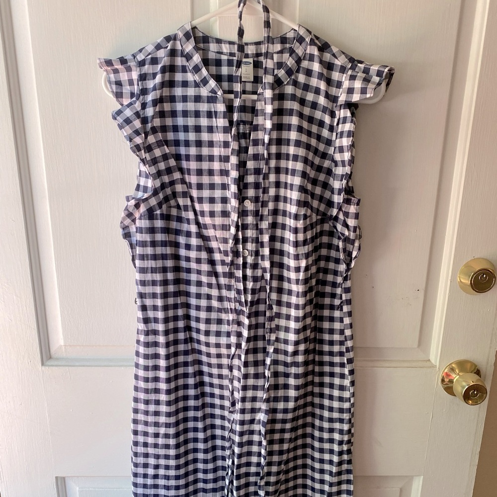 Navy and white gingham summer dress, size small with tie belt